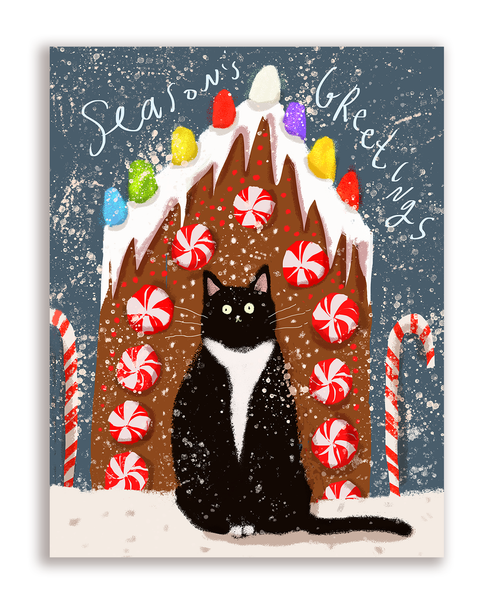 Sweet Kitty- Gingerbread House Cat Card - Season's Greetings