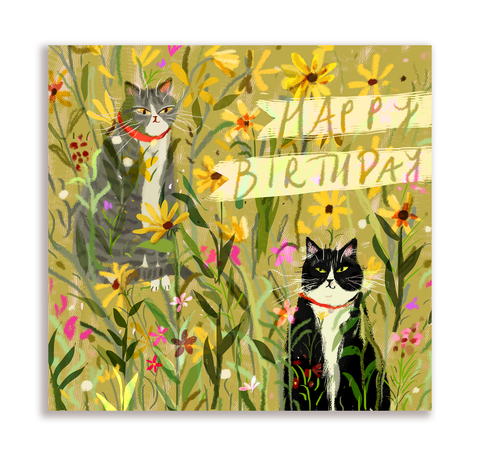 Happy Birthday - Garden Cat Card - Square