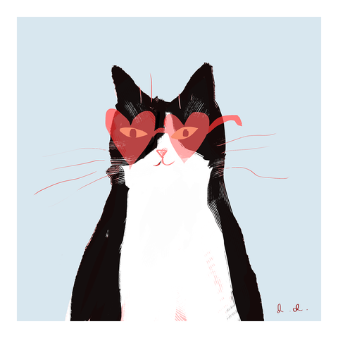 Heart Glasses Cat Print