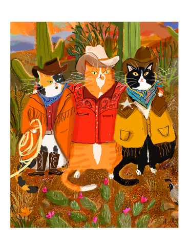 Three Amigos- Cowboy Cats Print