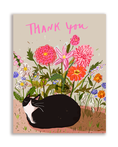 Thank You Garden Cat Postcard - Set of 12