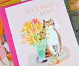 Get Well Soon Cat Card - Flower Cat