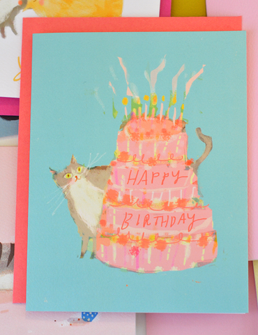 Cake & Cat Birthday Card