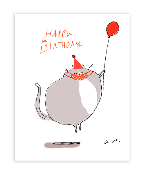 Birthday Lift Off- Cat Card