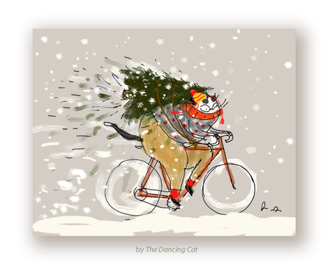 Cycling Christmas Cat Card
