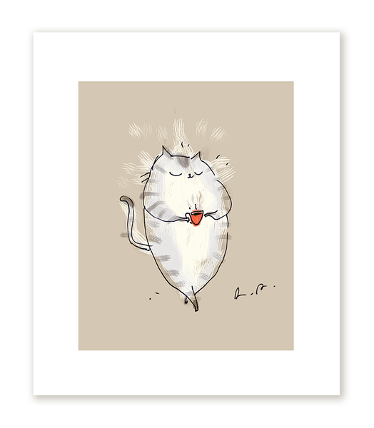 Coffee Cat Print- Morning Cup