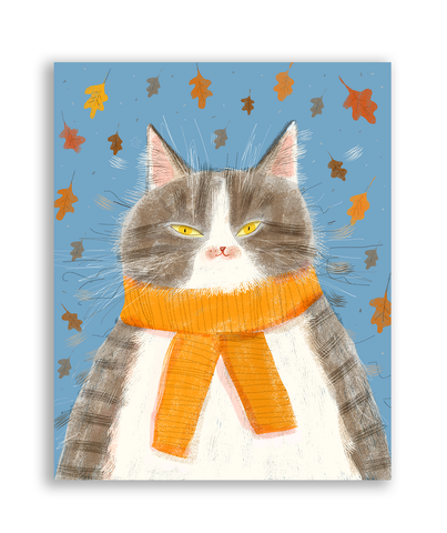 Fall Vibes- Grey baby Cat Card