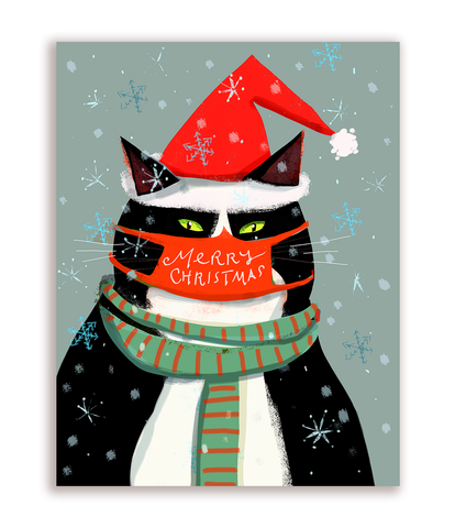 Merry Christmas Cat Mask Card - Cat with Scarf