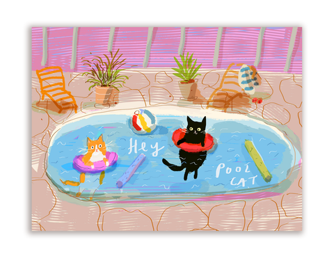Hey Pool Cat Card