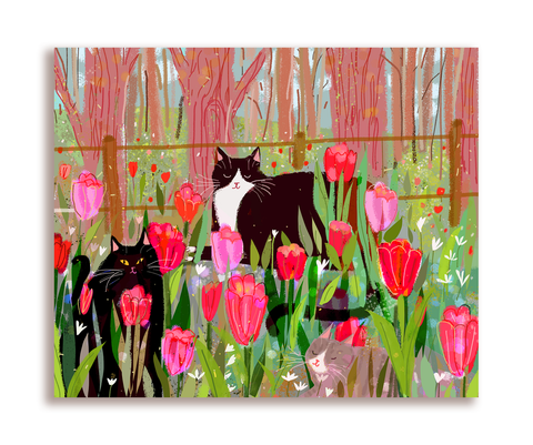 Tulip Cat Card - Spring