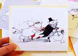 Bike Wedding Cat Card - Tandem Cats