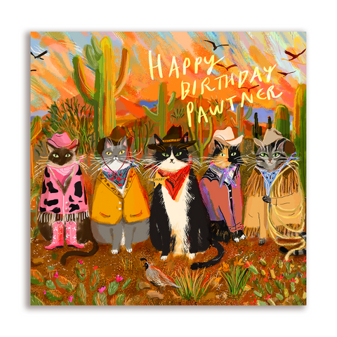 Happy Birthday Pawtner - Happy Birthday Card - Square Card