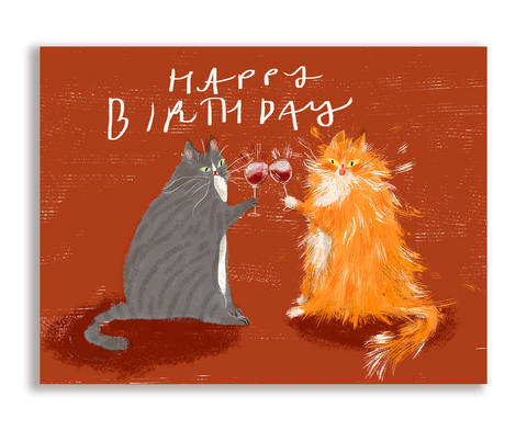 Birthday Wine Cat Card