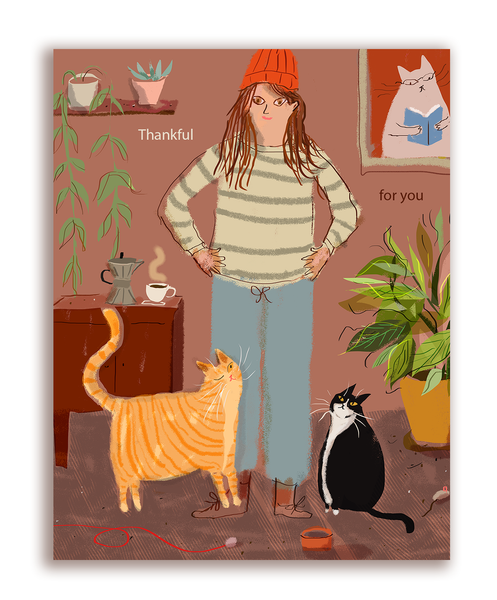 Thankful for you - Cat Mom Card - Cat Lady