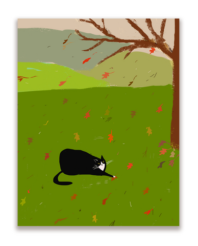 Leaf Catcher - Fall Cat Card