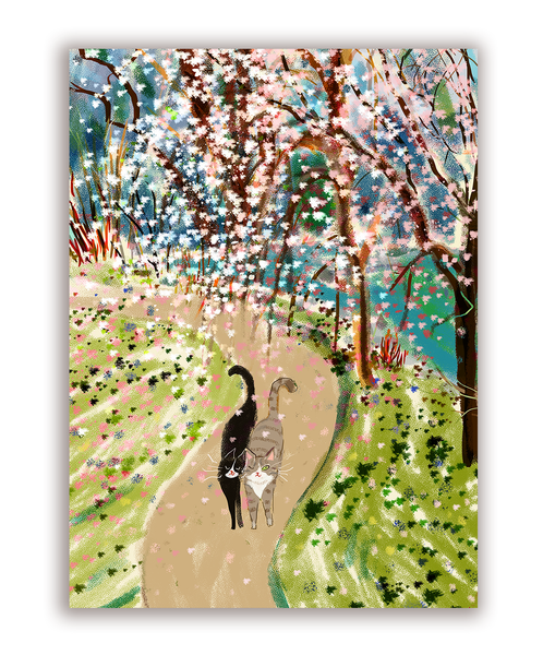 Cherry Blossom Cat Card