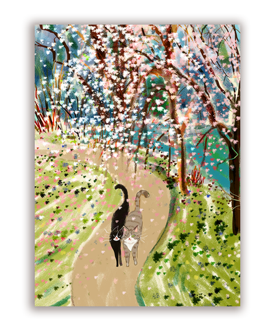 Cherry Blossom Cat Card