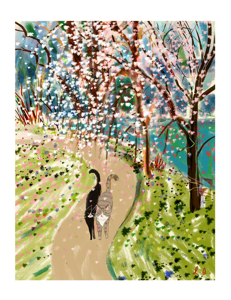 Cherry Blossom Cat Print