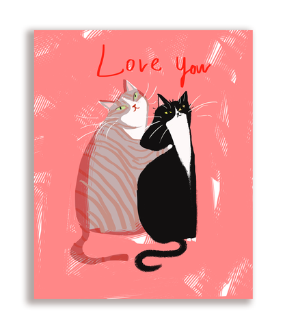 Love You Cat Card - Grey & Tux - Limited edition