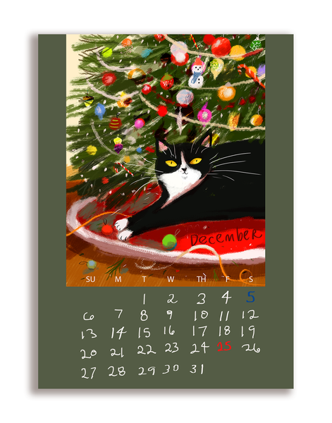 2026 Dancing Cat Calendar - Single Sheet
