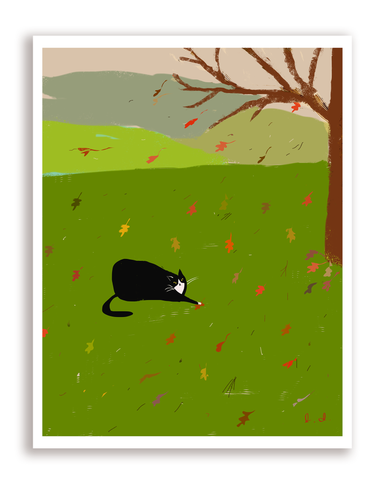 Leaf Catcher - Fall Cat Print
