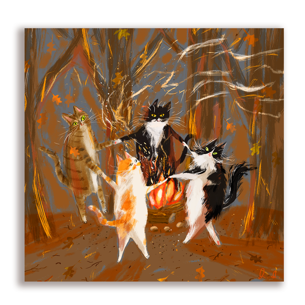 Fall Gathering - Square Card - Cat Dance