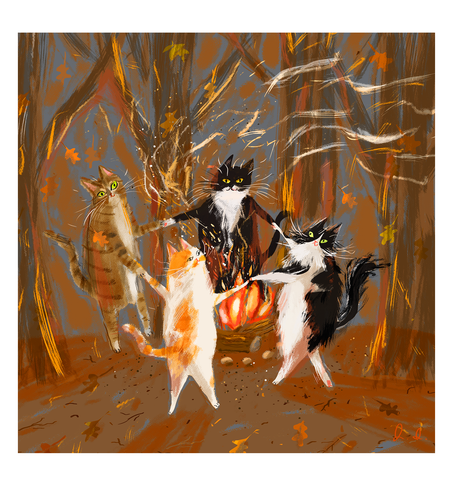 Fall Gathering - Cat Print