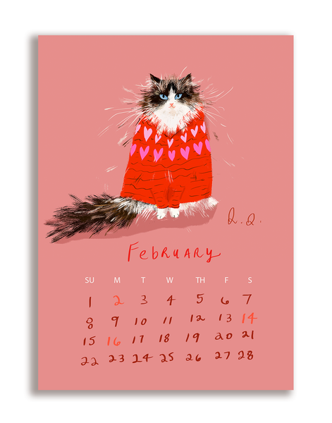 2026 Dancing Cat Calendar - Single Sheet