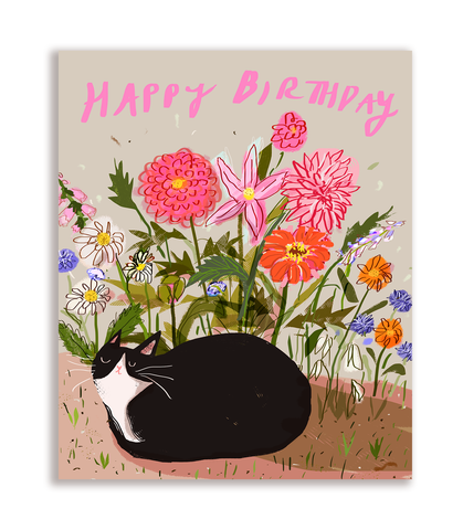 Flower Cat Birthday Card