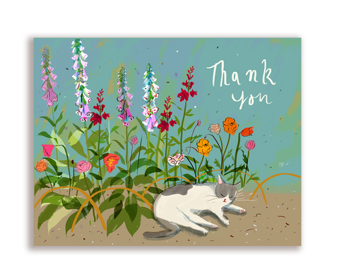 Thank You Garden Cat Postcard - Set of 12