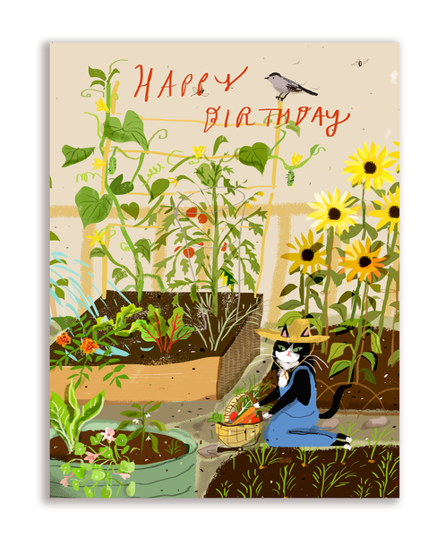 Happy Birthday - Garden Cat Card