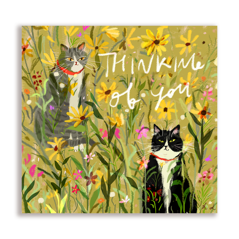 Thinking of You - Garden Cat Card - Square