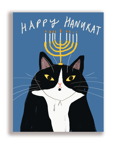 Happy Hanukat Card - Hanukkah Card- Menorah Hat