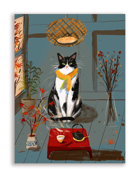 Fall Vibes - Japanese Tea Kitty Card