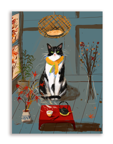 Fall Vibes - Japanese Tea Kitty Card
