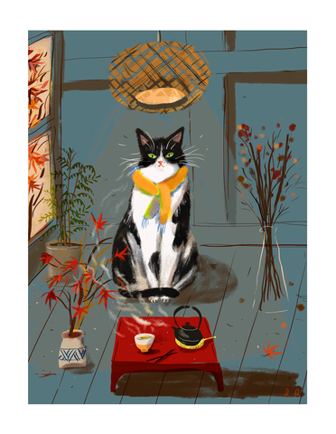 Fall Vibes - Japanese Tea Kitty Print