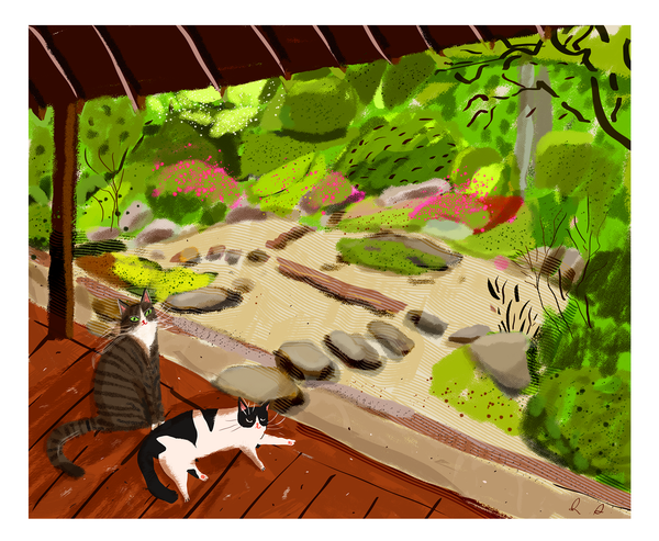 Japanese Zen Garden Cat Print