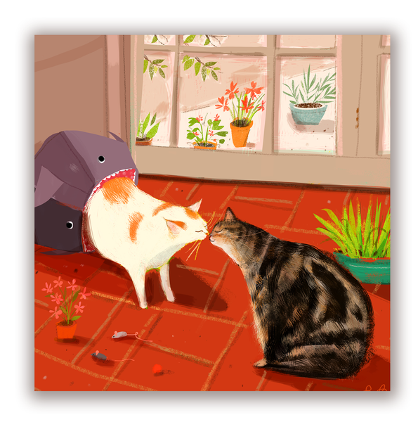 The Kiss - Cat Card - Square Card - Blank inside