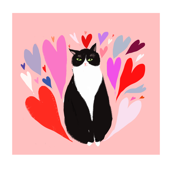 Love Bug Cat Card - Square Card - Valentine's Day Cat Card