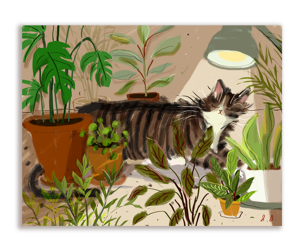 Indoor Plant Kitty Card - Blank inside