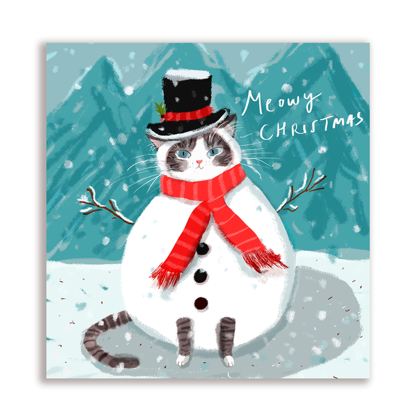 Snow Kitty Holiday Card - Meowy Christmas - Square Card