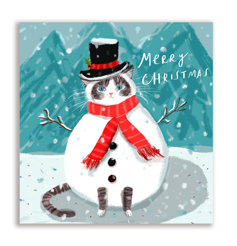 Snow Kitty Holiday Card - Merry Christmas - Square Card