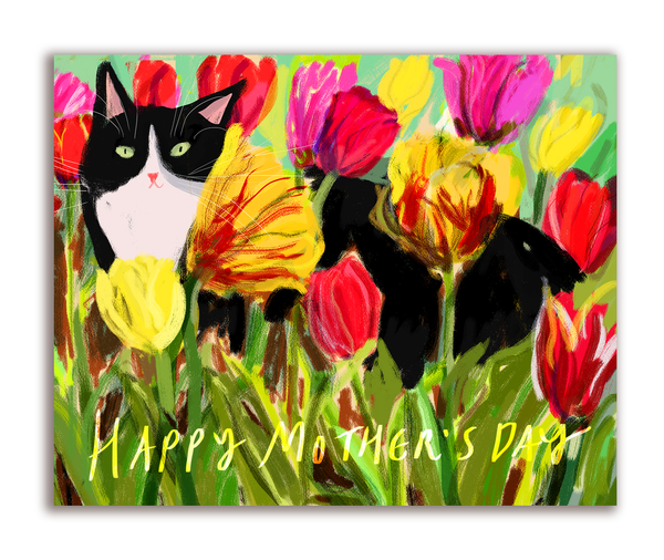 Happy Mother's Day Cat Card- Tulip Cat