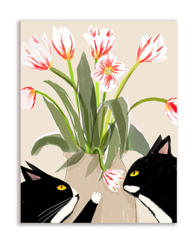 Tulips Cats card