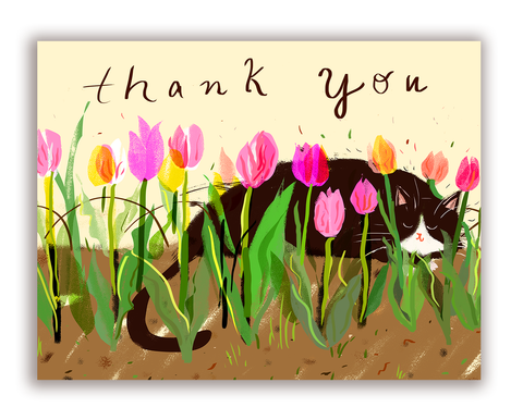 Garden Tulips - Tulip Cat Thank You Card