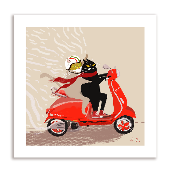 Vespa Cat Print - Enjoy the Ride