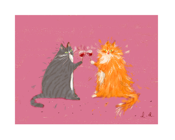 Wine Cats - Print - Pink Background