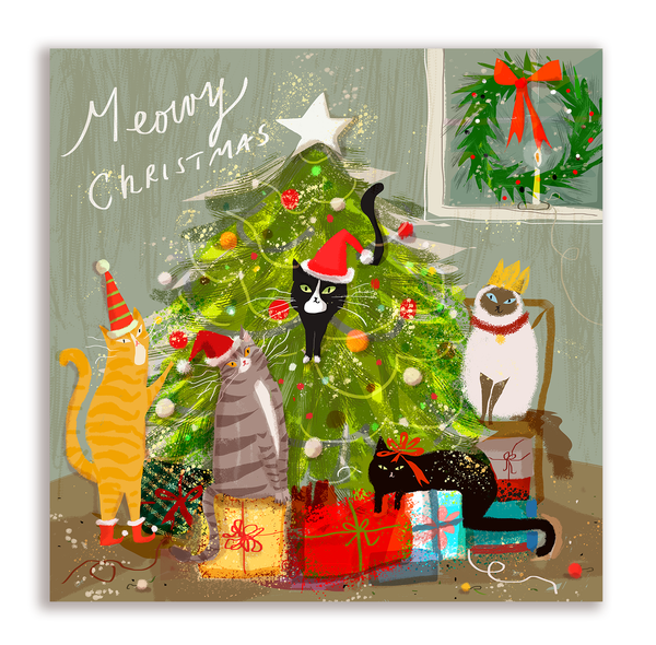 Meowy Christmas Cat Card - Square Card