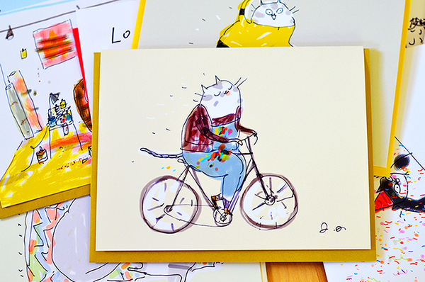 Studio Cat Card 4 - The Bike Rider - Studio Break