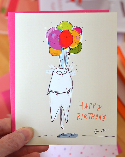 Balloon Ride- Birthday Cat Card